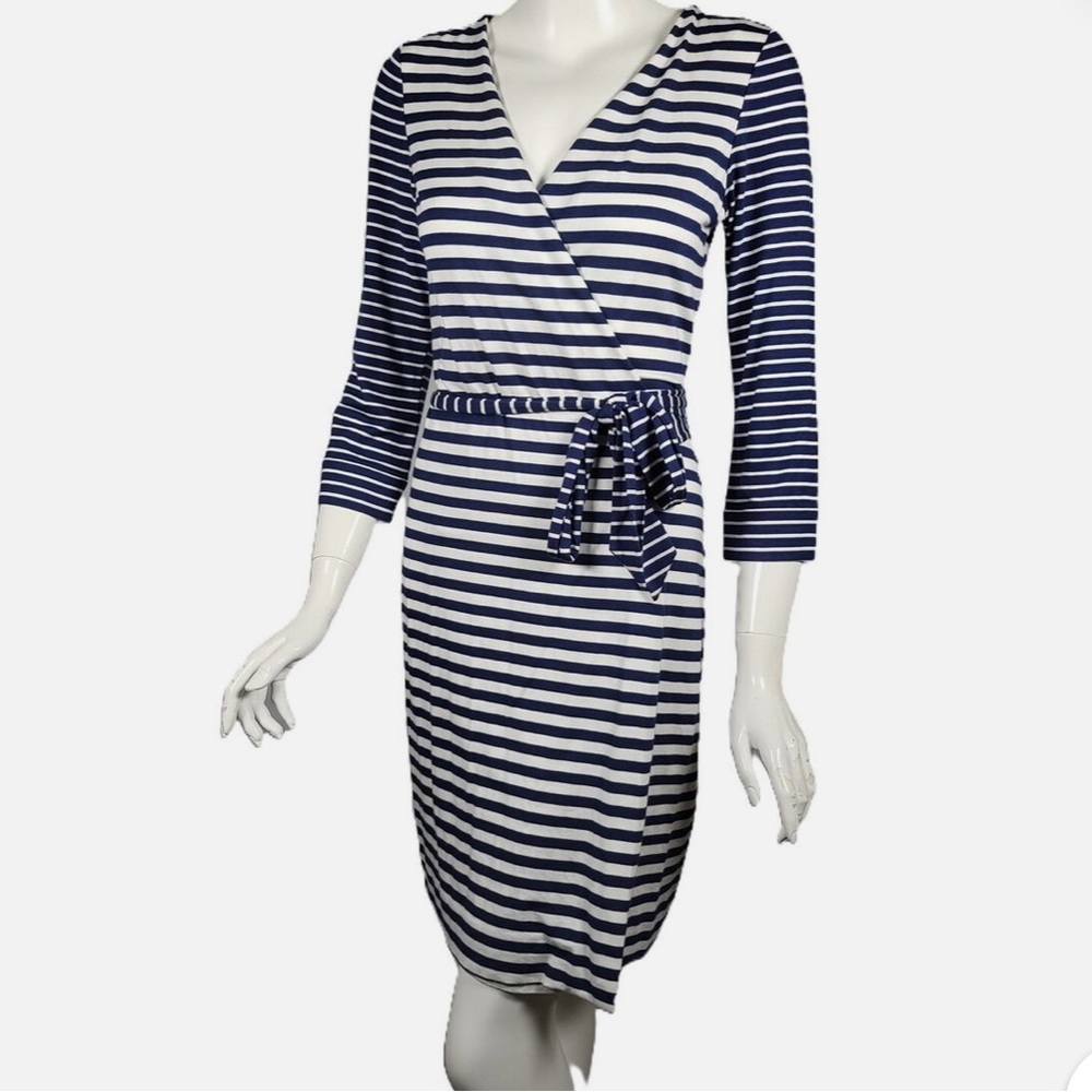 DVF Navy Striped Wrap Dress